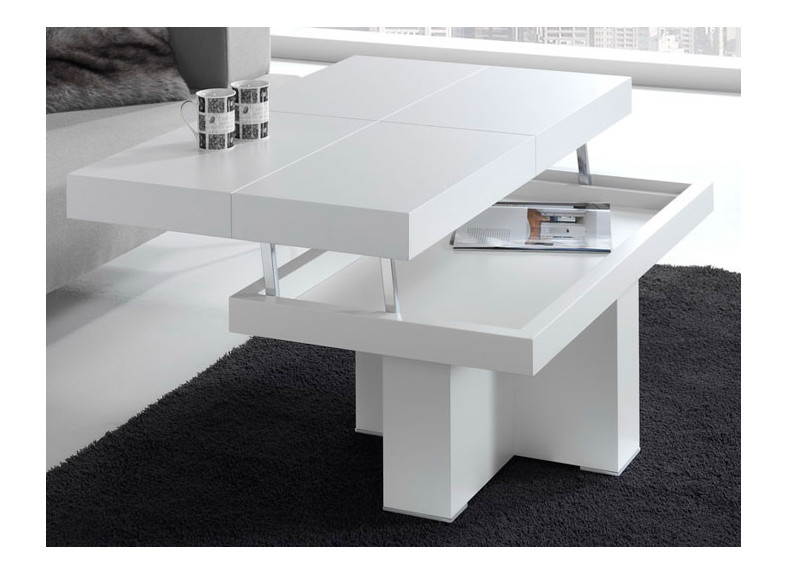 Mesa de centro elevable lacada en color blanco