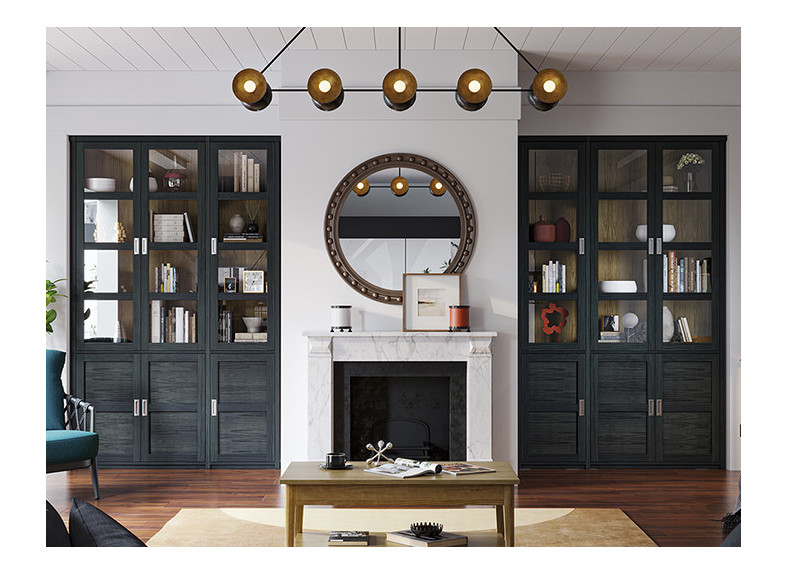 Librería con puertas de madera y cristal