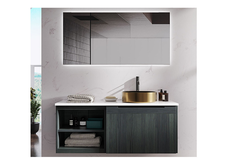 Mueble de baño rústico con cajones y estantes en Madrid