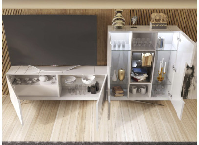 Salón moderno con mueble TV y vajillero