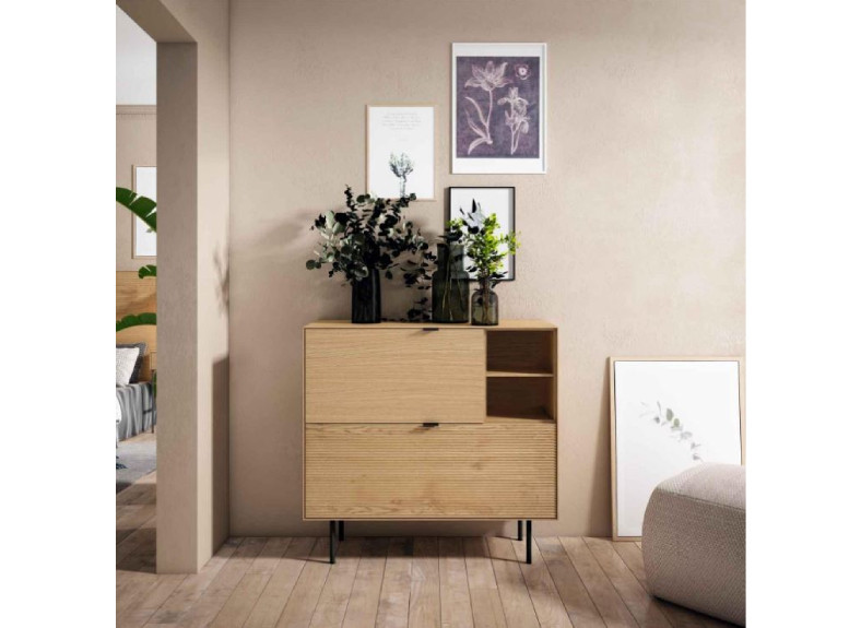 Consola zapatero para entradita de madera con patas metálicas Consola zapatero para entradita de madera con patas metálicas