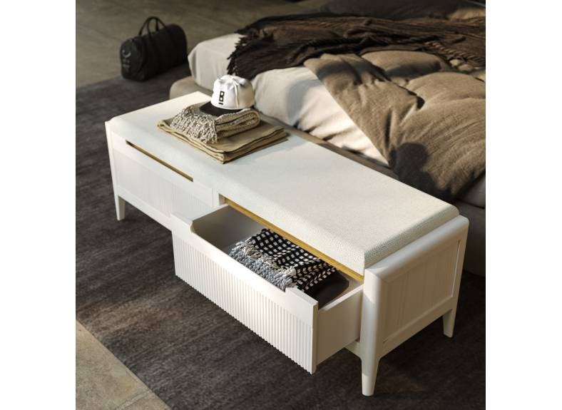 Banqueta rústica con cajones para dormitorio | Muebles Intermobel®