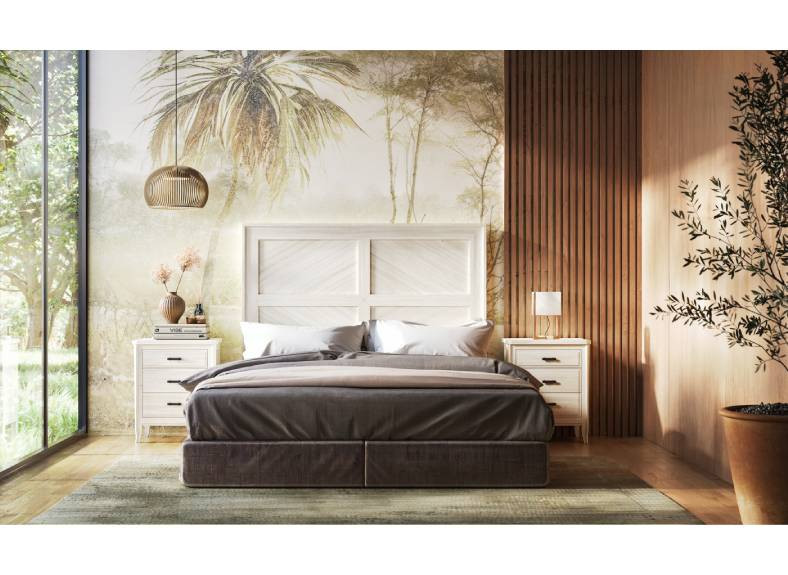Composición de dormitorio rústico con cabecero y mesitas al mejor precio en Valencia, solo en Muebles Intermobel