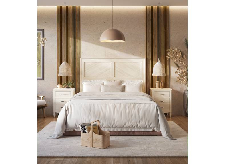 Composiciones de dormitorios rústicas con cabecero y mesitas al mejor precio en Valencia, solo en Muebles Intermobel