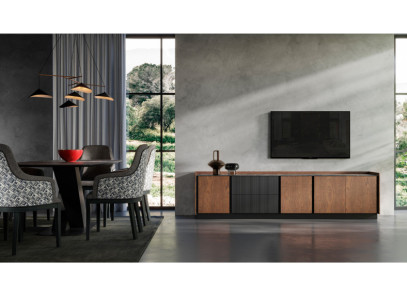 Mueble de tv moderno de madera con porcelánico de Grupo Seys en Valencia