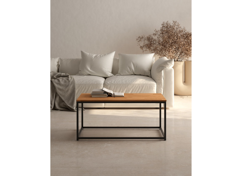 Mesa de centro de madera color roble con patas metálicas barata en Valencia
