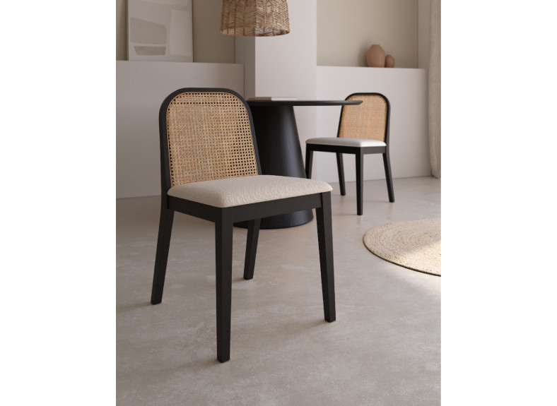 Silla de madera semitapizada con ratán en Muebles Intermobel, Valencia