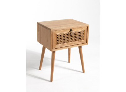 Mesita rústica, nórdica o mediterránea de madera con ratán en Valencia