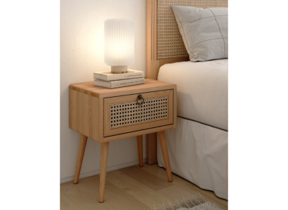 Mesita rústica, nórdica o mediterránea de madera con ratán en Valencia