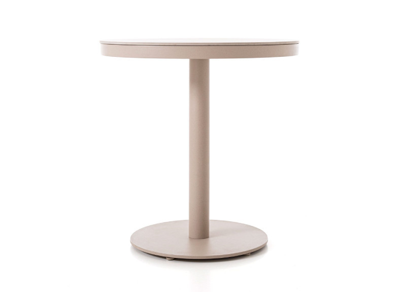 Mesa redonda de aluminio para exterior con tapa porcelánica modelo Andrea de GDeco, en Muebles Intermobel Valencia