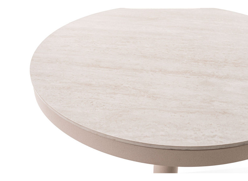 Mesa redonda de aluminio para exterior con tapa porcelánica modelo Andrea de GDeco, en Muebles Intermobel Valencia