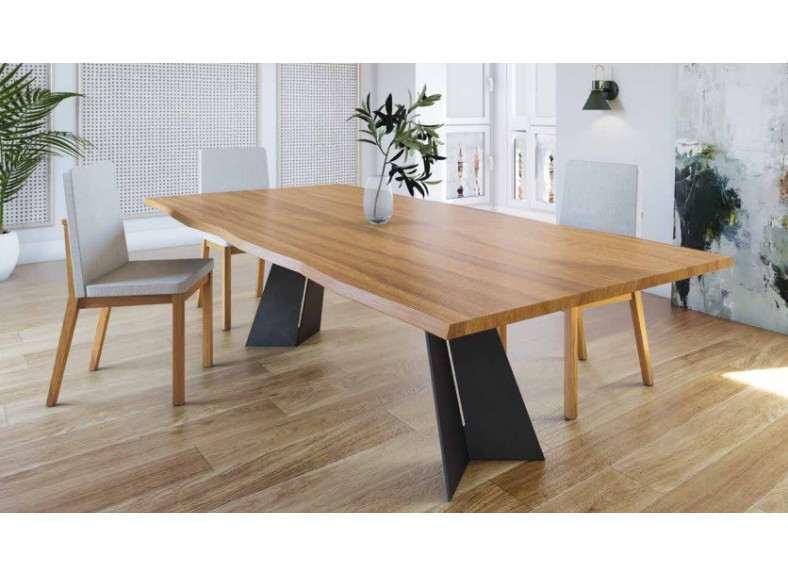 Mesa de comedor pata metálica y tapa madera con forma Tadel en Valencia