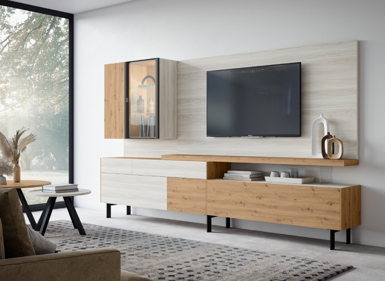 Composición de salón con vitrina colgada en Valencia