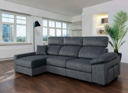 Sofá deslizante con chaiselongue y poufs barato en Valencia