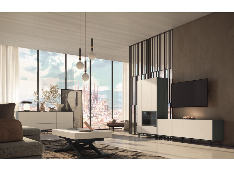 Salones modernos con mueble TV y vitrina en Valencia| Muebles Intermob