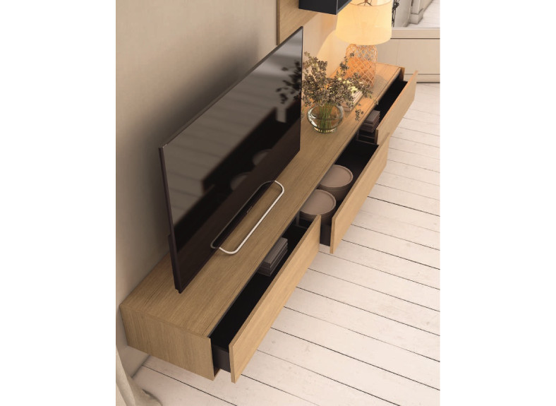 Salón con mueble de tv colgado y estanterías | Muebles Intermobel®