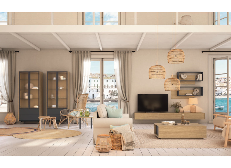 Salón con mueble de tv colgado y estanterías | Muebles Intermobel®