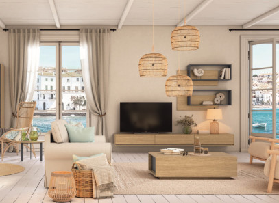 Salón con mueble de tv colgado y estanterías | Muebles Intermobel®