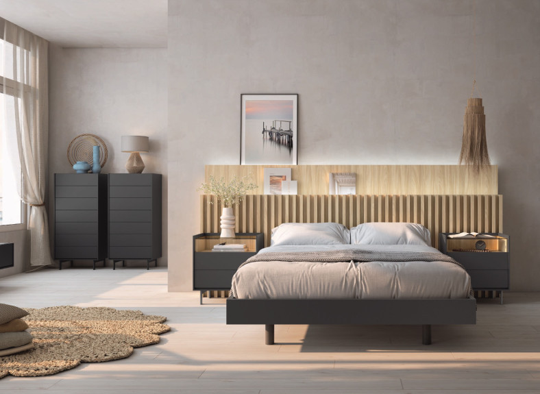 Cabecero alistonado con mesitas en Valencia| Muebles Intermobel®