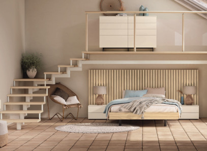Dormitorio con cabezal alistonado y mesitas | Muebles Intermobel®