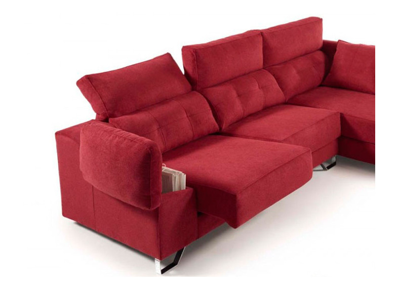 Sofá chaiselongue con brazo elevable y arcón